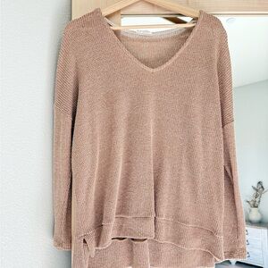 Tan V-Neck Knit Sweater